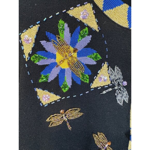 Vintage Just B cardigan beaded artsy dragonflies bold fun whimsy medium workwear - Picture 3 of 14